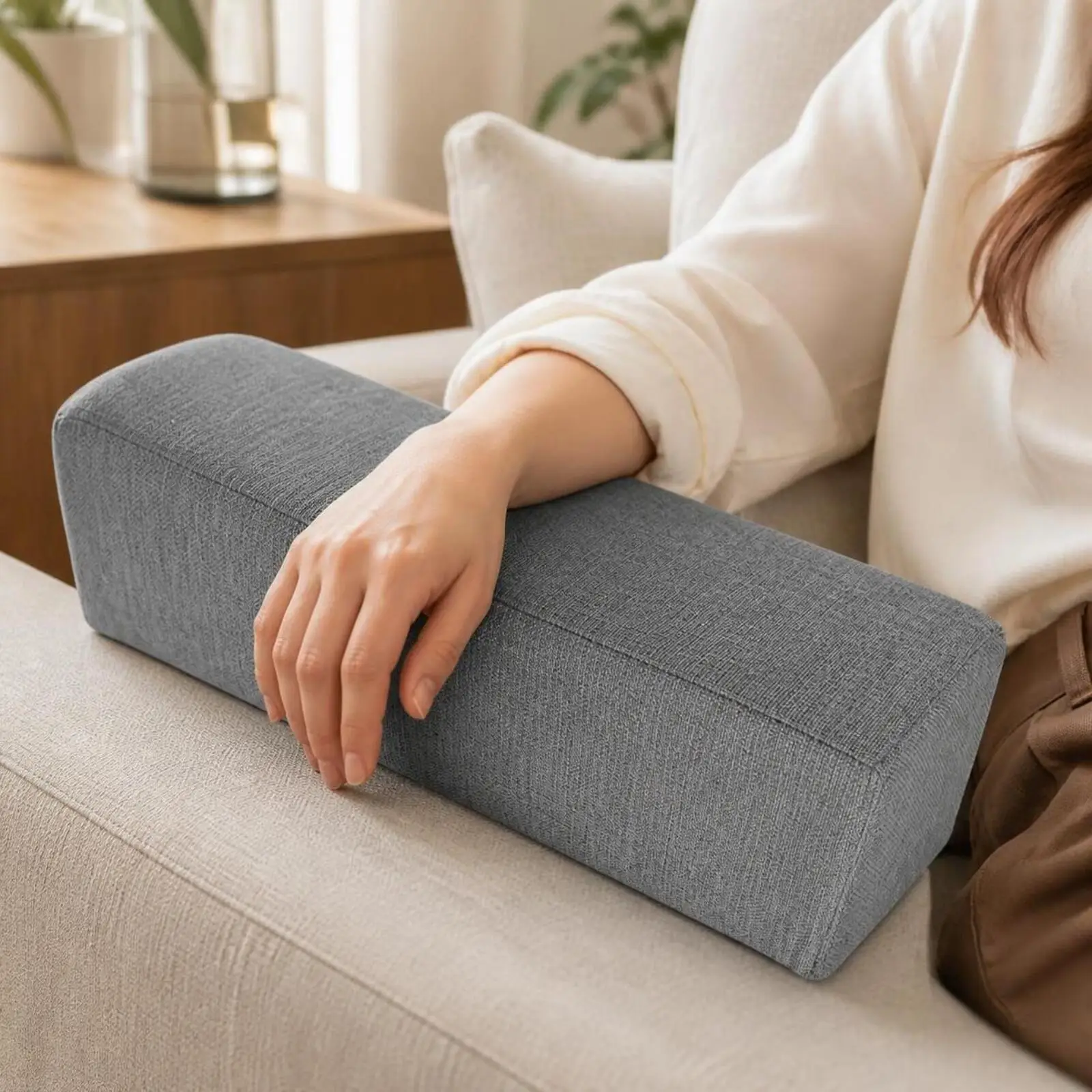 Structured Sofa Armrest Pillow Fine Linen Cover Sponge Fill for Furniture Gap Wedge Comfort Aid