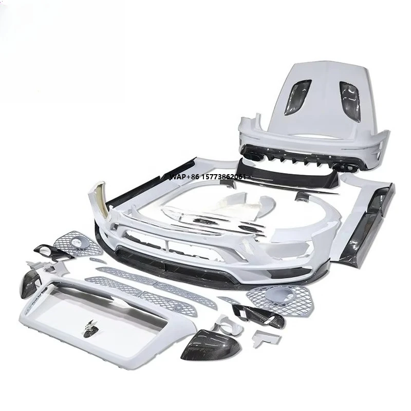 For Body Kit Upgrade to MSY Style Dry Carbon Fiber+Fiberglass Front Bumper Side Skirts Engine Hood Rear Spoiler