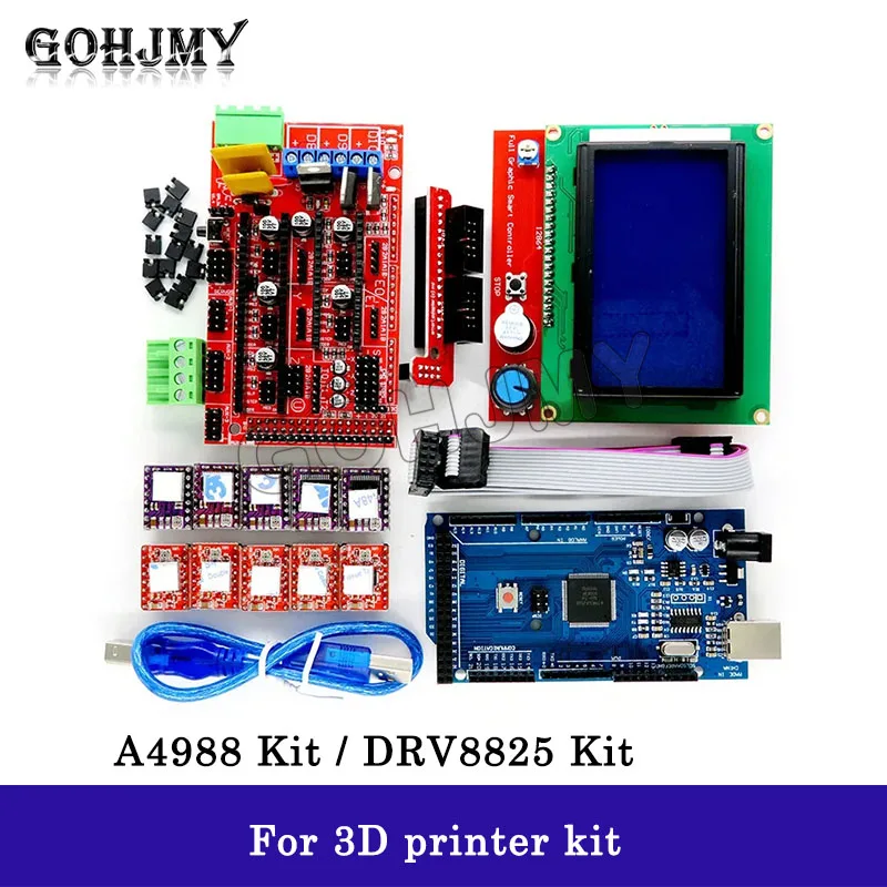 Mega 2560 R3 CH340+1pcs RAMPS 1.4 Controller+5pcs A4988 / DRV8825 Stepper Driver Module+1pcs 12864 controller for 3D Printer kit