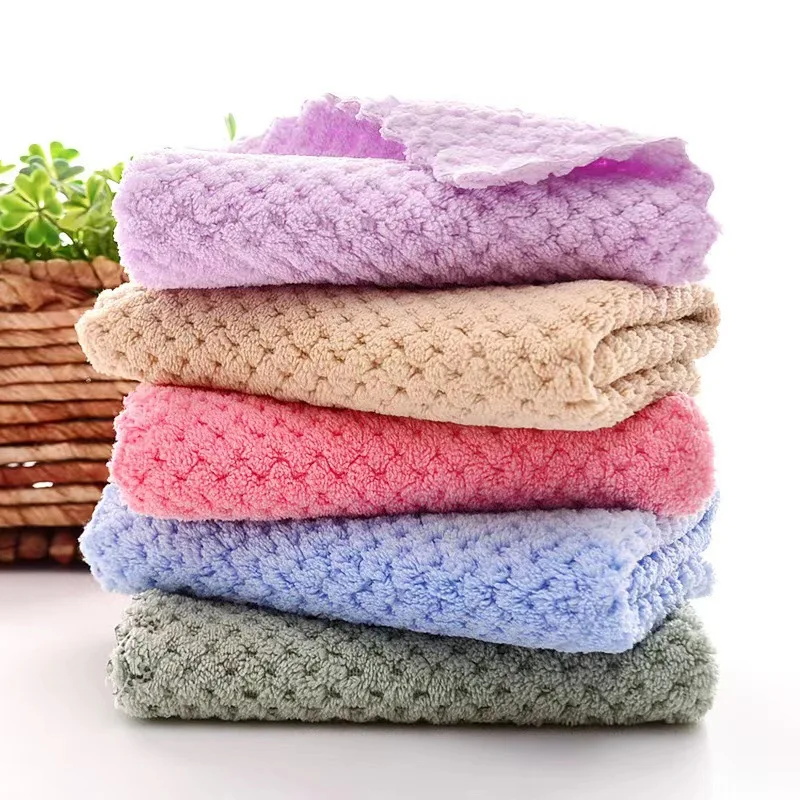 

Hand Towels Thick Coral Fleece Towel with Elegant Lace Edge for Kitchen Dishwashing Soft and Durable Cloth Napkins Dishcloth