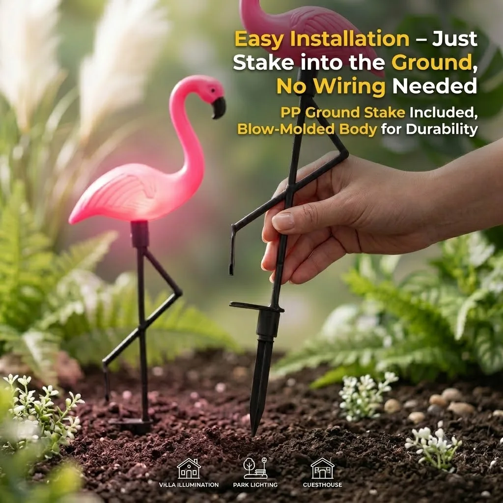 Solar Powered Flamingo Garden Lights Outdoor LED Lawn Pathway Decoration Light