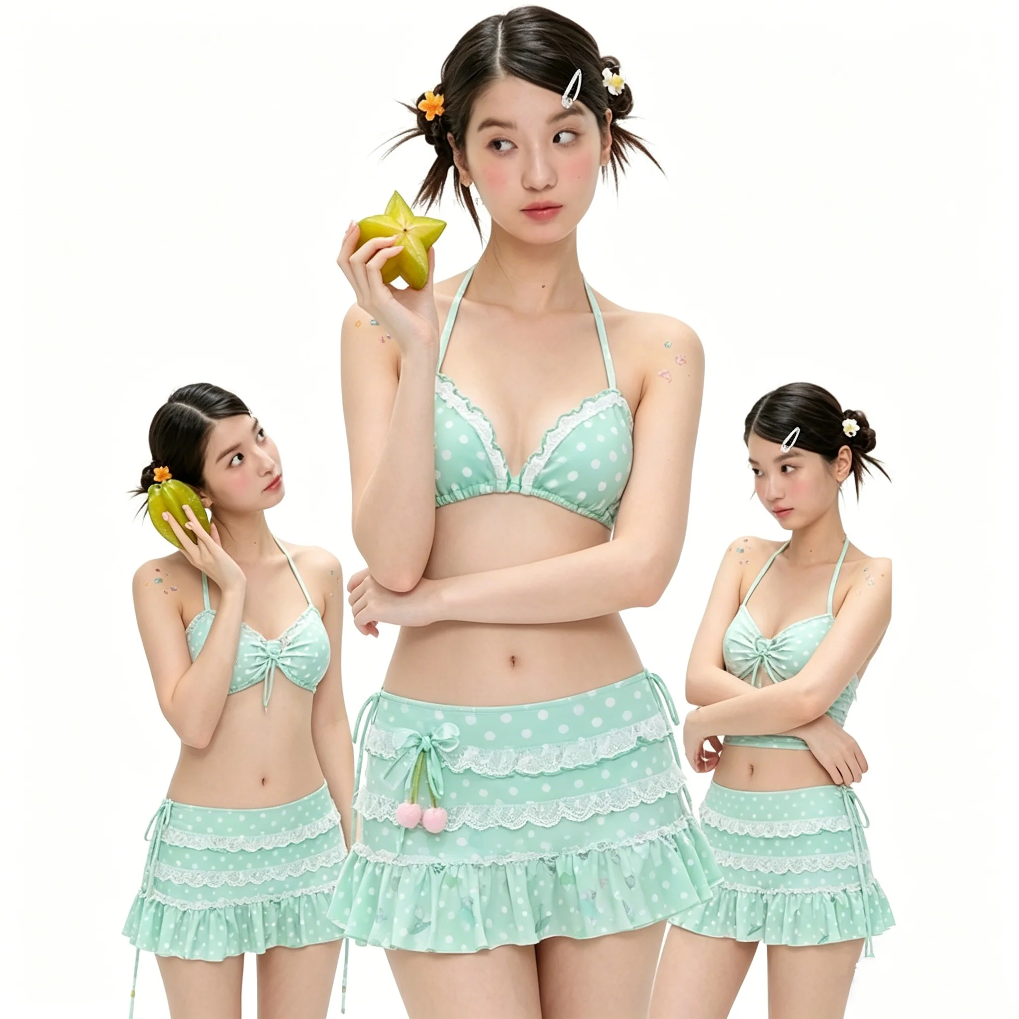 2026 Summer 2 Piece Sets Polka Dot Swimsuit Women High Waisted Halter Neck Bikini Holiday Push Up Beach Style Women's Clothes