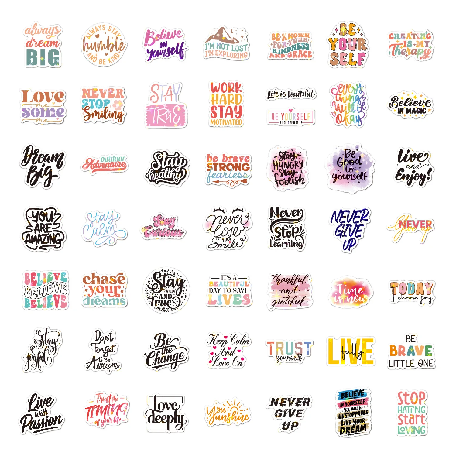 Large Laser Sparkle Star Positive Quotes Stickers Waterproof Vinyl for Laptop Water Bottle Tumbler DIY