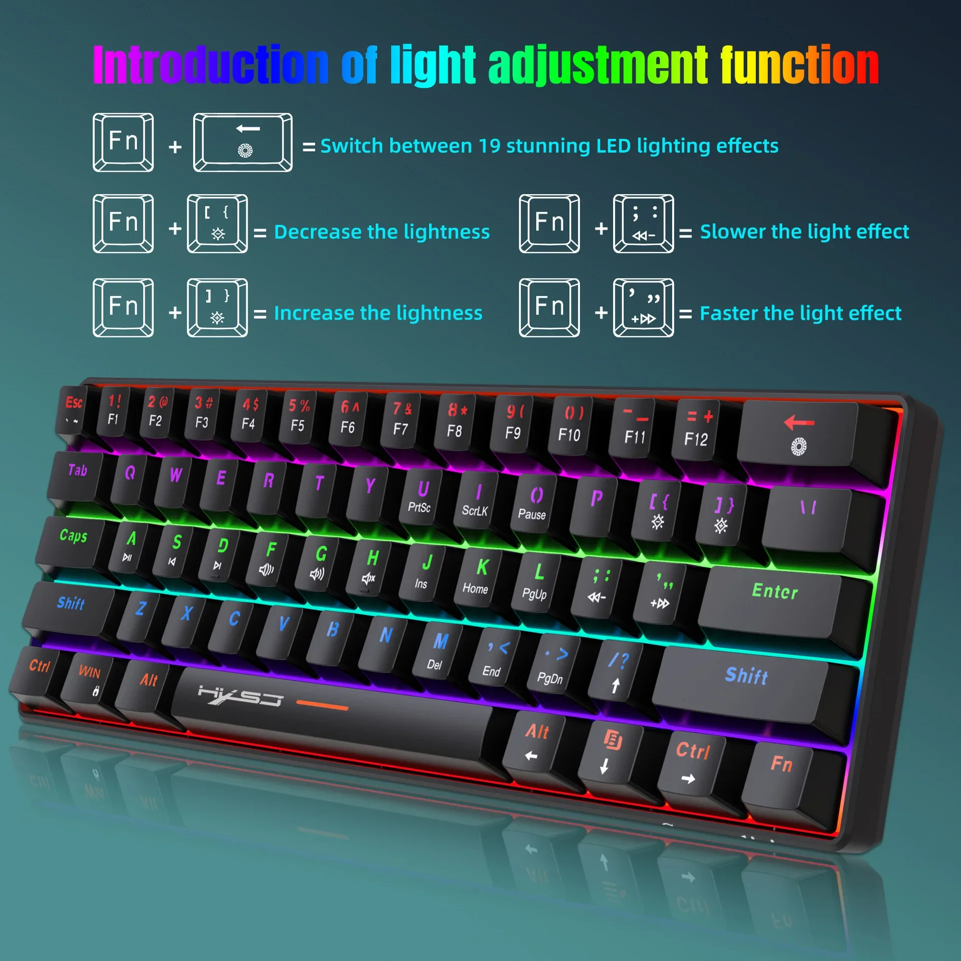 white USB wired Mechanical keyboard 60% keyborad Colorful Gamer keyboards Computer Backlit 61-Key mini ergonomic teclado pc