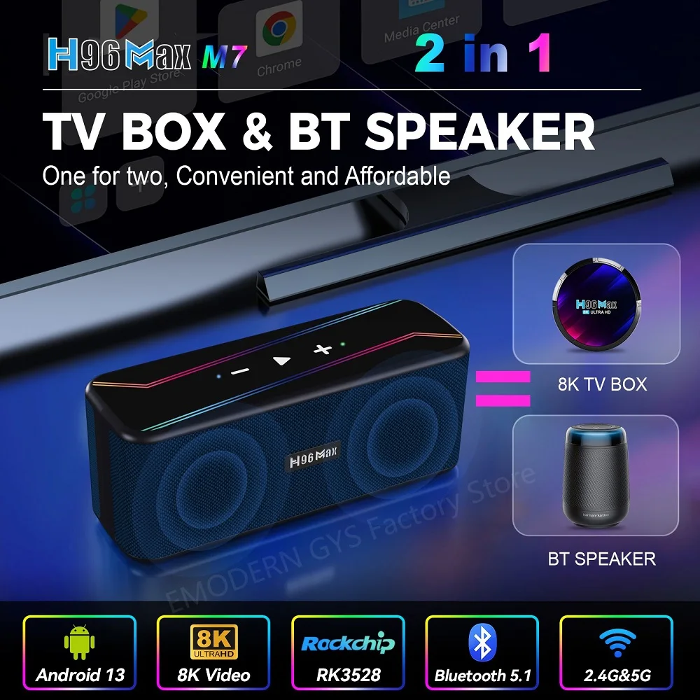 

H96 MAX M7 TV Box Android13.0 RK 3528 Dual Wifi BT5.1 Home Theatre Speaker 8K Video Decoding Wifi BT Media Player Set TV Box