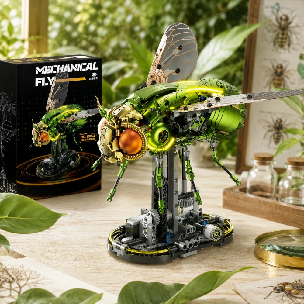 New 1038pcs Mechanical Linkage Drosophila Fly Building Blocks, Cyberpunk Technical Insect Animal Model Kit, Light STEM Toy view 6