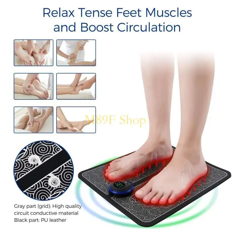 M89F Portable EMS Foot Massager Pad Electric for Smart Acupuncture USB Charging
