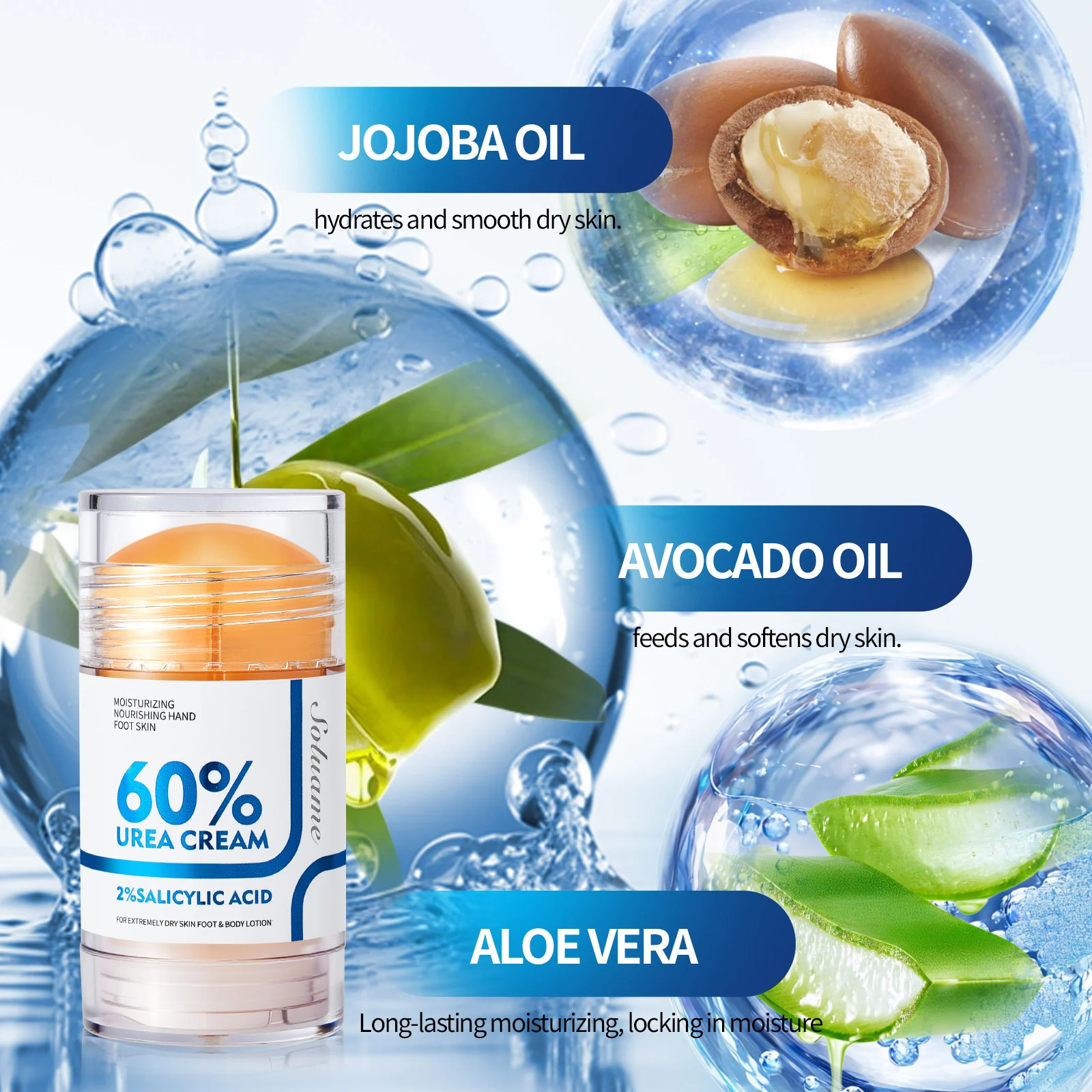 2 قطعة 60% كريم القدم اليوريا مع 2% حمض الساليسيليك، كريم العناية بالقدم مرطب للأقدام الجافة والركبتين واليدين #6