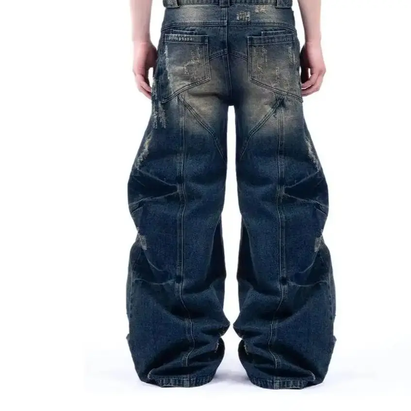 NO FAITH STUDIOS Heavy craft three-dimensional cutting Washed old ripped dirty dyed straight jeans