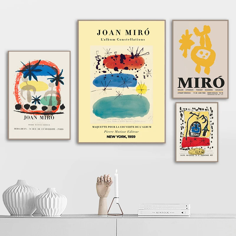 Joan Miro Exhibition Vintage Abstract Poster Famous Canvas Painting Picture Mid Century Modern Prints Home Wall Art Decor
