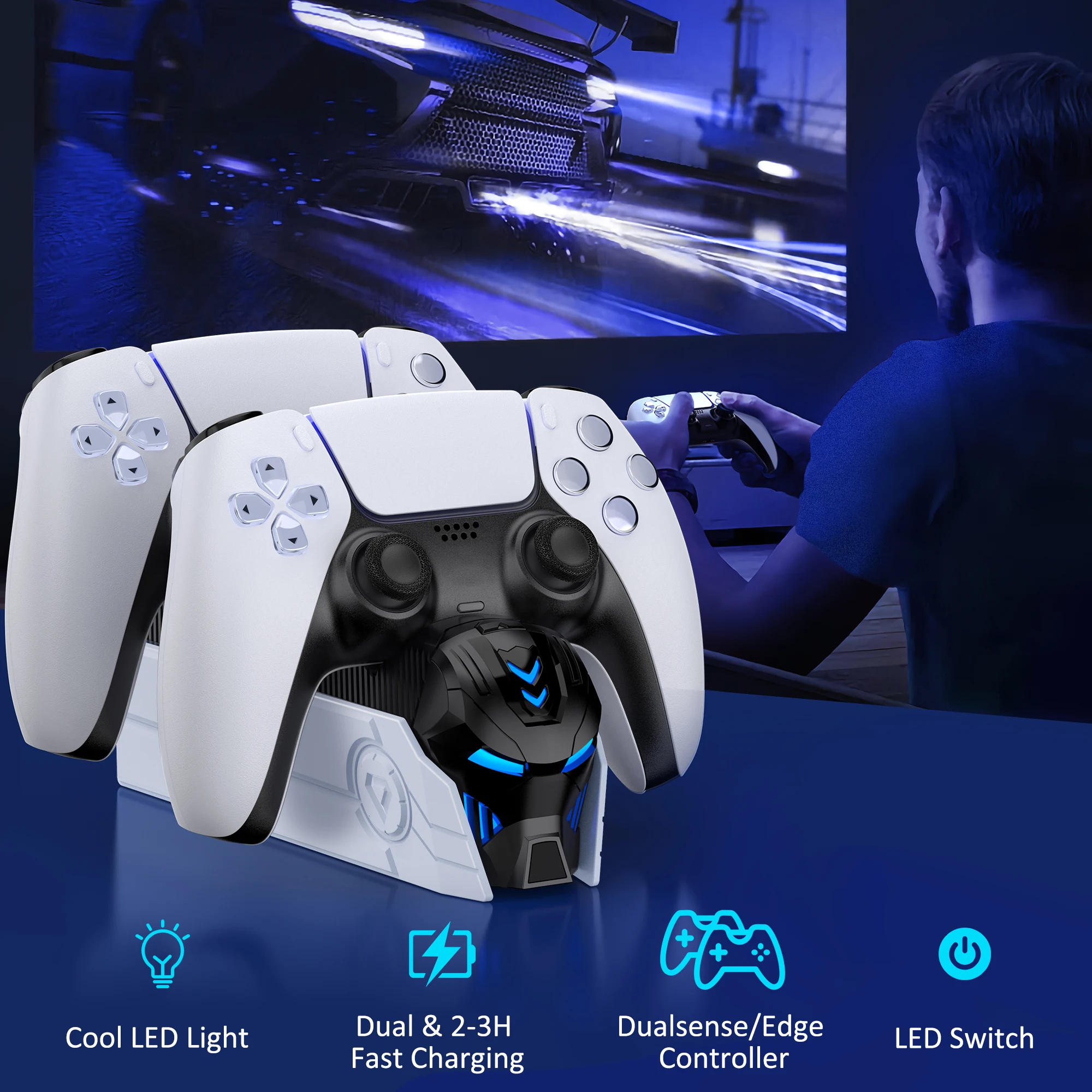 Beboncool-estação de carregamento para PlayStation 5, FC500, controlador RGB, carregador rápido duplo, indicador LED, suporte de carregamento, docking station