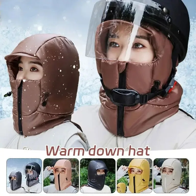 

Outdoors Cycling Bomber Hat Warm Integrated Face Ear Imitation Fur Hat Thick Windproof Earflap Bonnet For Men Women
