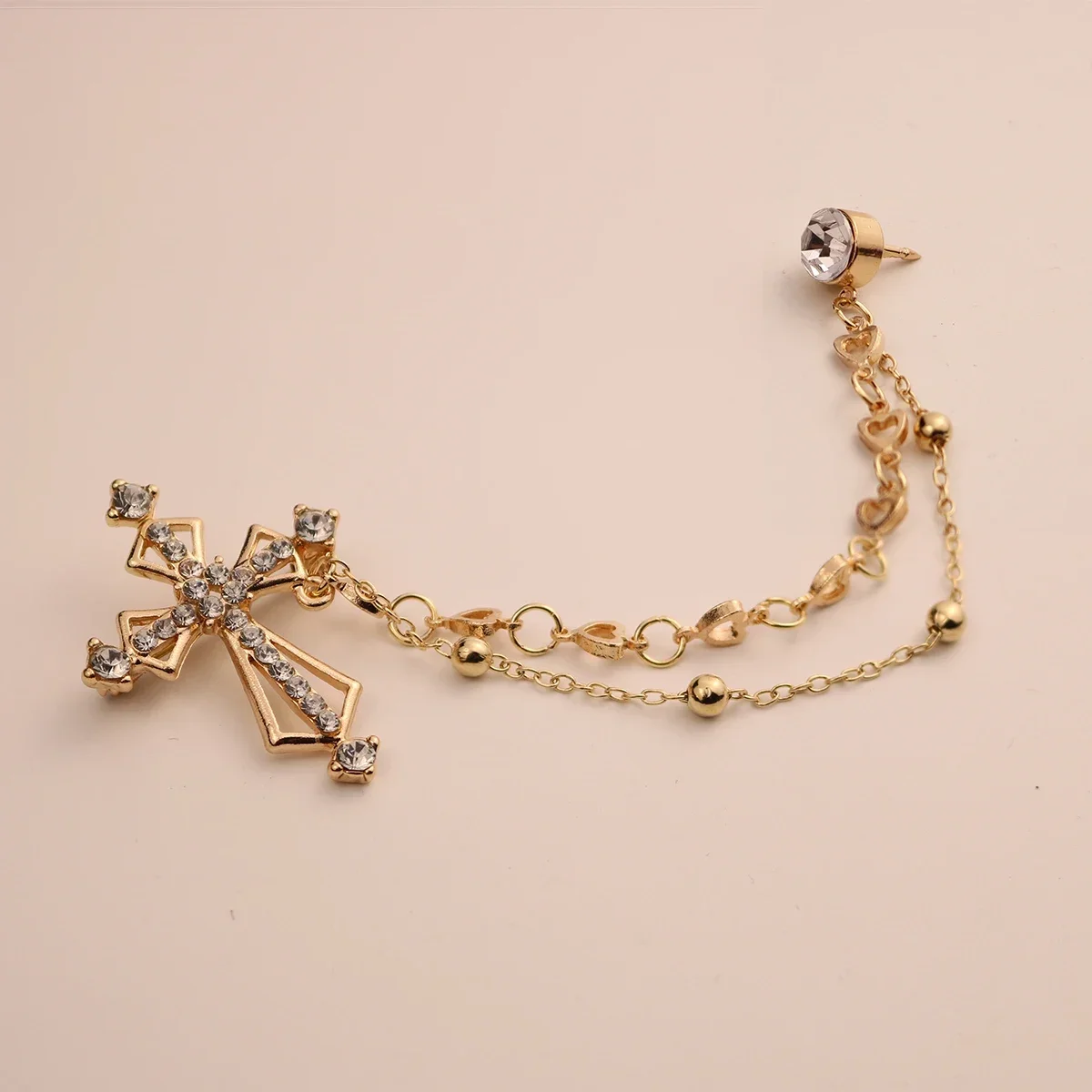 High End British Style Vintage Crystal Cross Brooch Pin Double Chain Lapel Pins and Brooches Suit Badge Shirt Collar Accessories