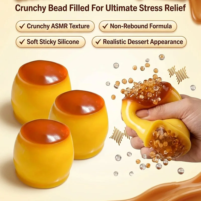 Pudding-shaped Squeeze Ball Caramel Crunchy Handmade Squishy Portable Diy Fidget Accessory For Stress Relief & Cute Desk Play