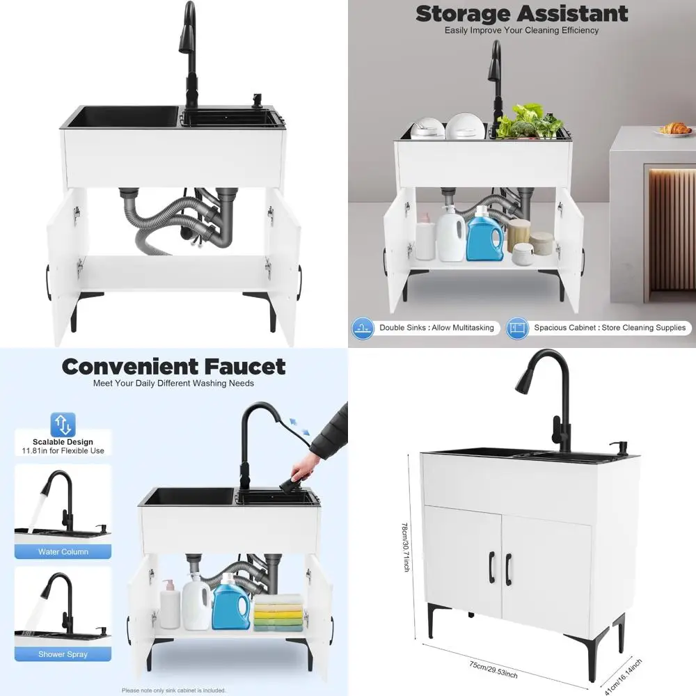 

Heavy-Duty Freestanding Utility Sink with Pull-out Faucet, Gravity Ball, and Drain Basket for Laundry and Washing Needs
