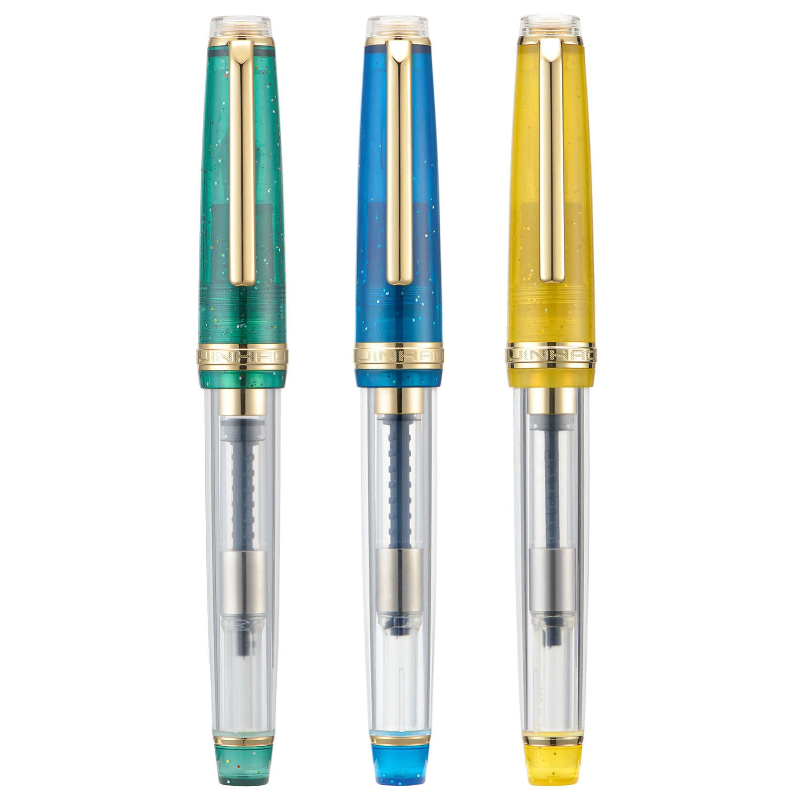 New Jinhao 82 Fountain Pen 3PCS Ink Pen Transparent Mixed Color Acrylic EF/F/M Point Gold Trim with Converter Set