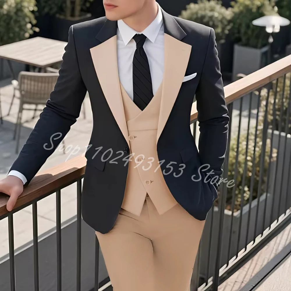 

Elegant Men Suits 3 Pieces Blazer Vest Pants Set Luxury Suits for Men Formal Wedding Gentleman High Quality Costume Homme