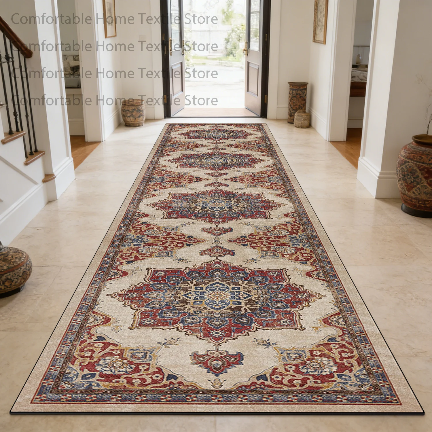 Classic Persian Style Antiskid Long Corridor Carpet Decoration Doorway Washable Soft Rug Foldable Lint-free Runner Floor Mats