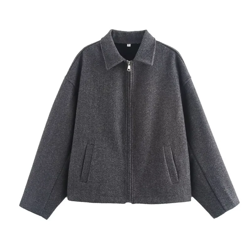 Blouse Wool Coat Autumn/Winter Women's Solid Colour Zip Fastening New Comfortable Minimalist Casual Niche Fashionable Versatile