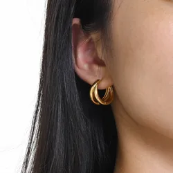 Dainty Gold Color Hoop Earrings For Women Girls, Chic Layered Metal Huggies Gift, Minimalist Streetwear Ear Fashion Jewelry