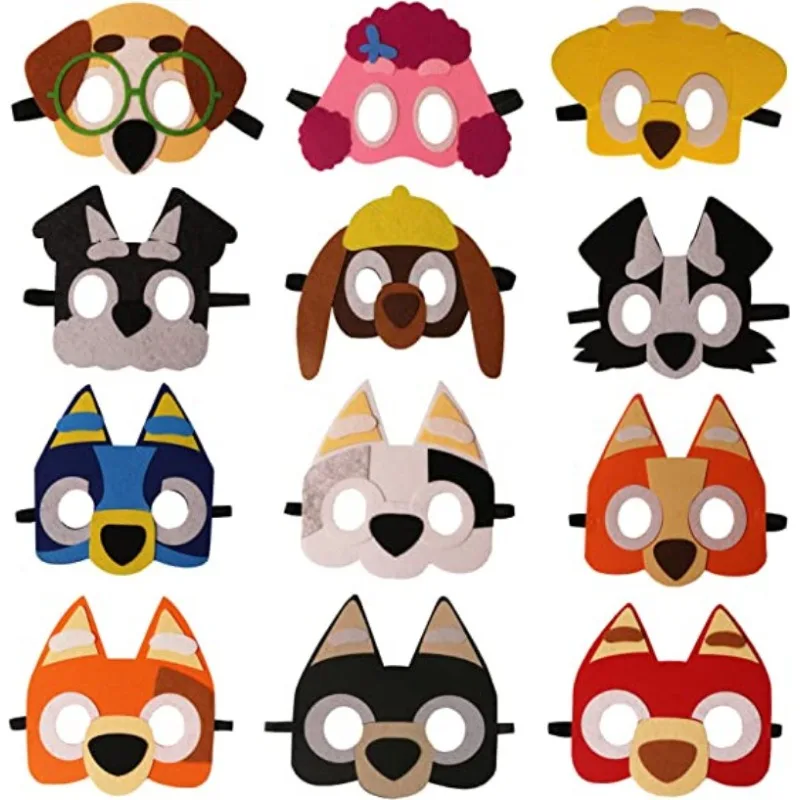 12Pcs/Set Bluey Series Mask Suitable for Children Birthday Themed Party Decorations Role-playing Birthday Gifts Kid Cosplay Prop