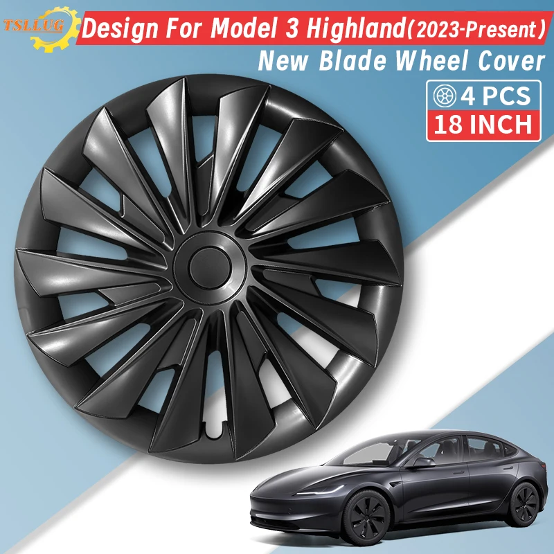 4 pièces de cache-moyeu de 18 pouces pour Tesla Model 3 Highland 2023-2026, nouveau style lame, remplacement de cache-moyeu, couvre-roues, accessoire de jante complète