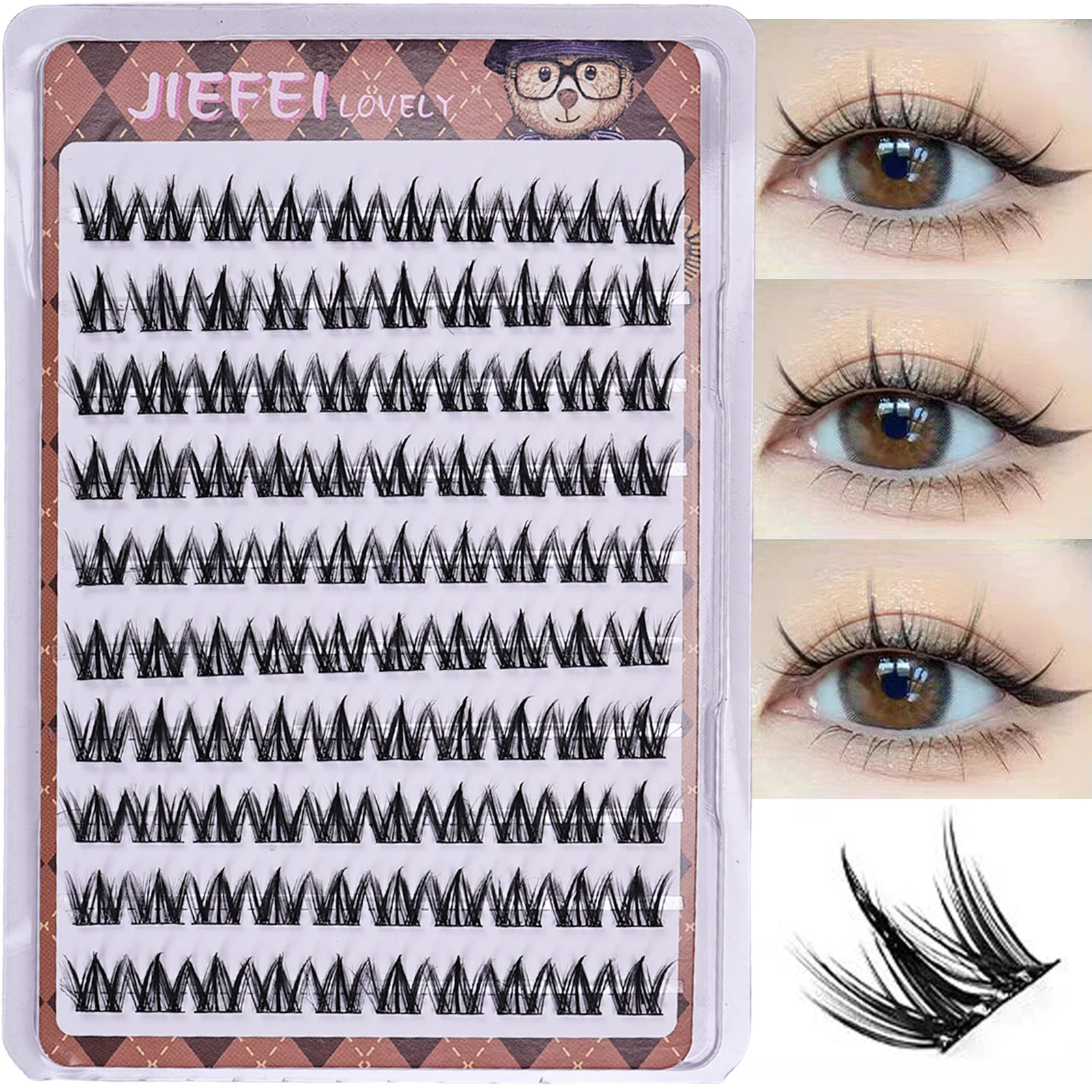 Kleberfreie selbstklebende falsche Wimpern, voluminös, flauschig, dick, natürliches Curling, W-förmige Sonnenblumen-Wimpernverlängerung, DIY-Manga-Augen