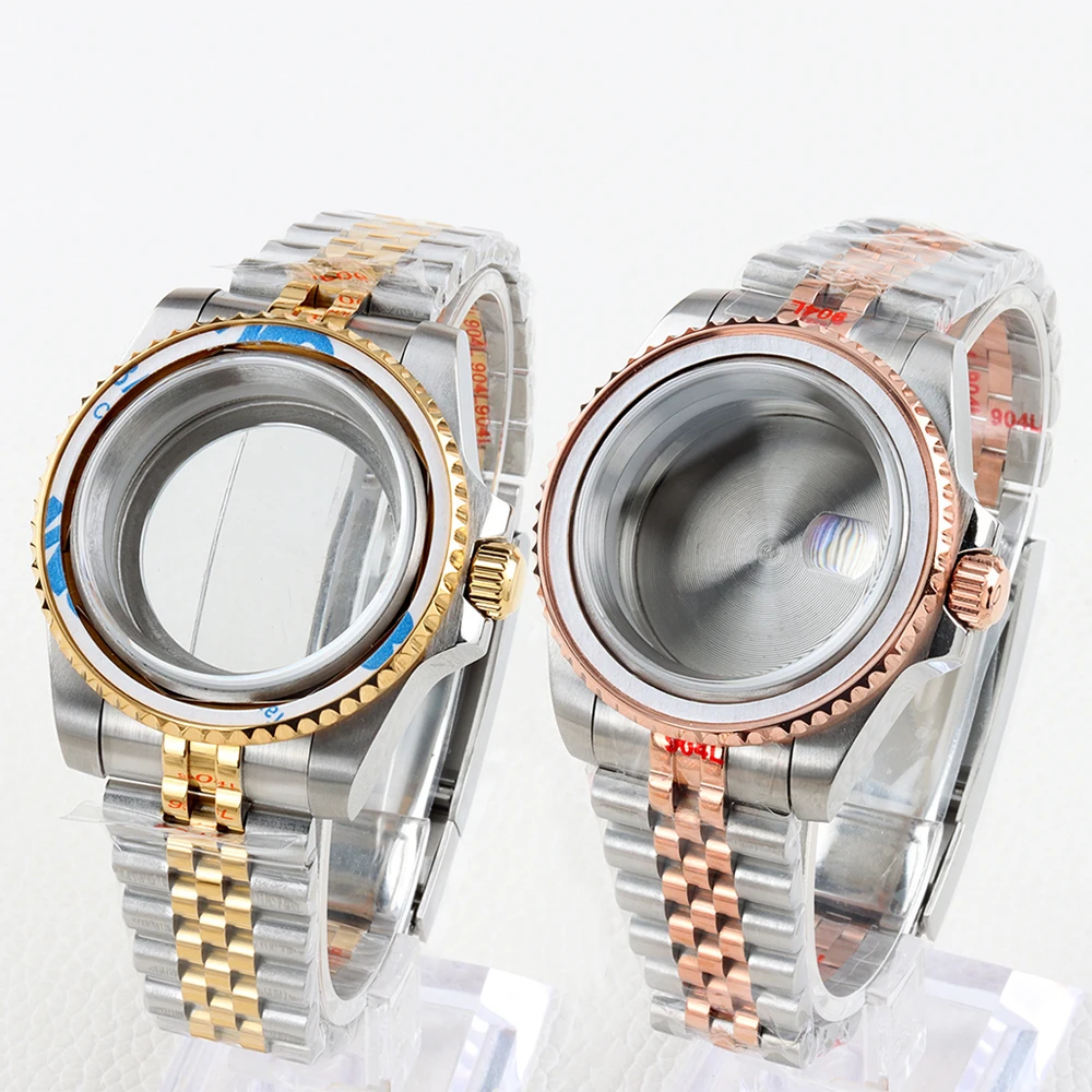 

Rose Gold/Gold 40mm Watch Case 20mm Stainless Steel Jubilee Strap for Submariner NH34 NH35 NH36 NH38 Movement 28.5mm Dial