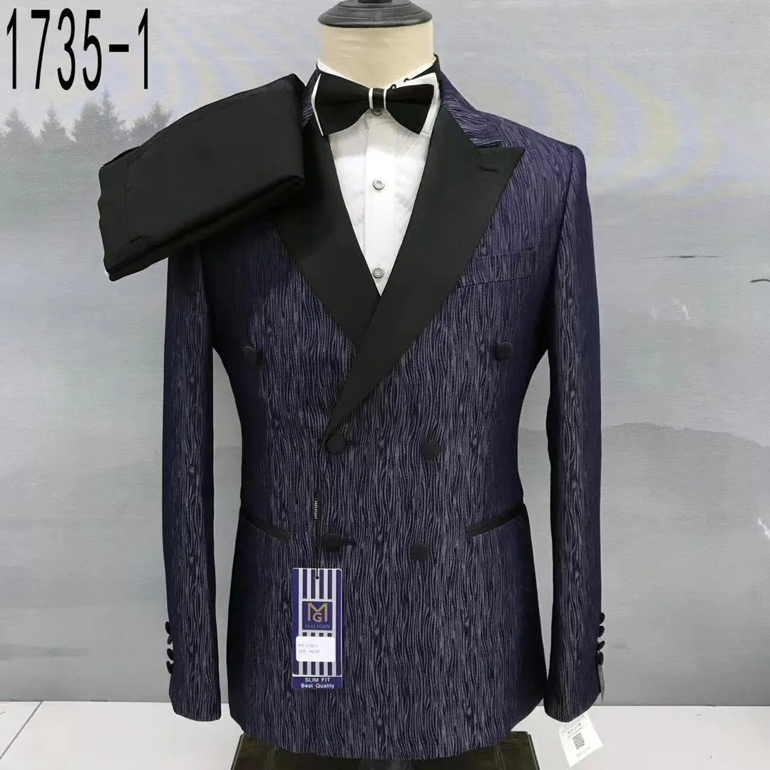 Fashion Men Suit Sets Formal Banquet High Quality New Double Breasted Outfits Evening Dinner Luxury Blazer Pants 2 Pieces