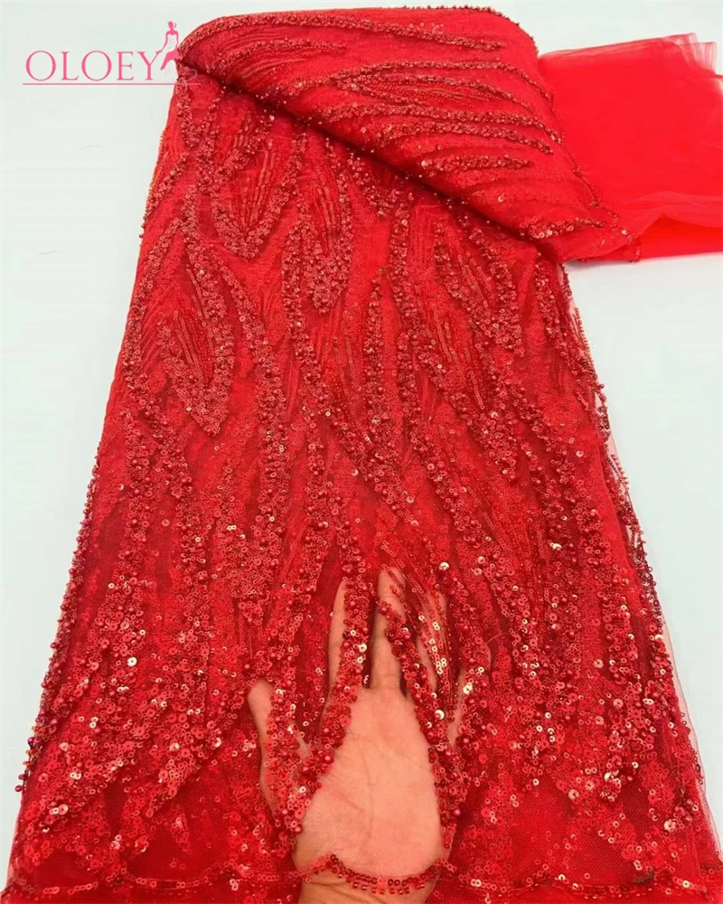 

OLOEY High-Quality Handmade African Lace Fabric with Beads And Sequins for Wedding Dresses Fashionable Embroidered Party Wear