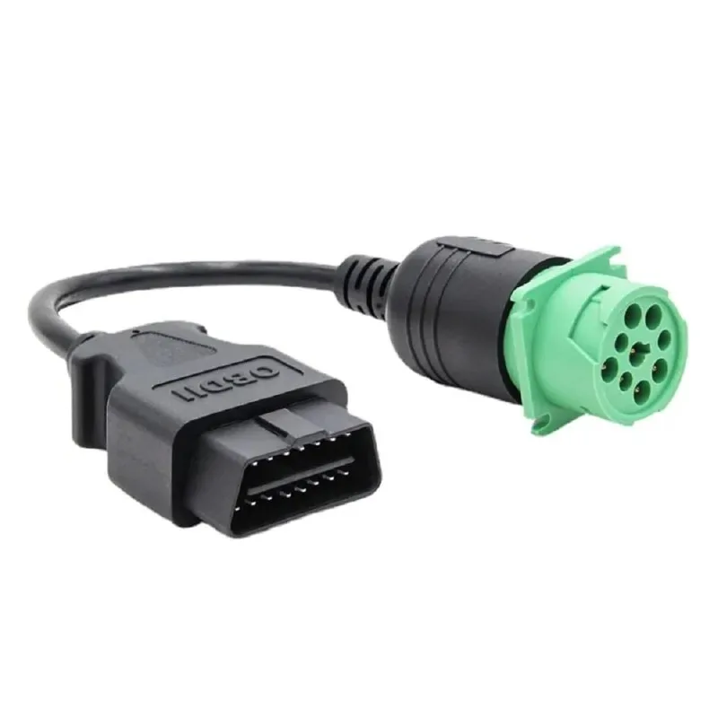 9 Pin J1939 Type 2 Green To 16 Pin OBD2 Diagnostic Adapter Cable for Heavy Duty Truck Cummins Diesel ELD GPS Tracker Code Reader