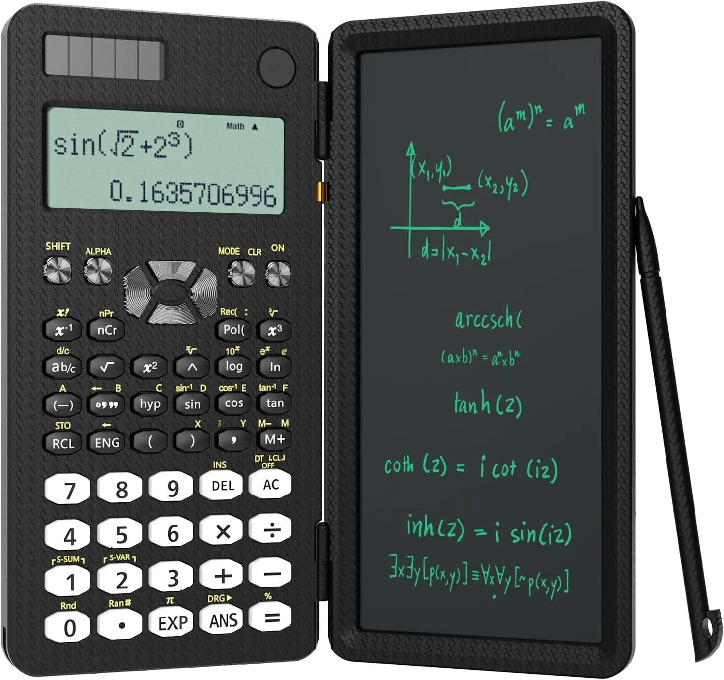 

82MS Foldable Scientific Calculator with Notepad & Solar Power for Students - Middle/High School Supplies (Black)