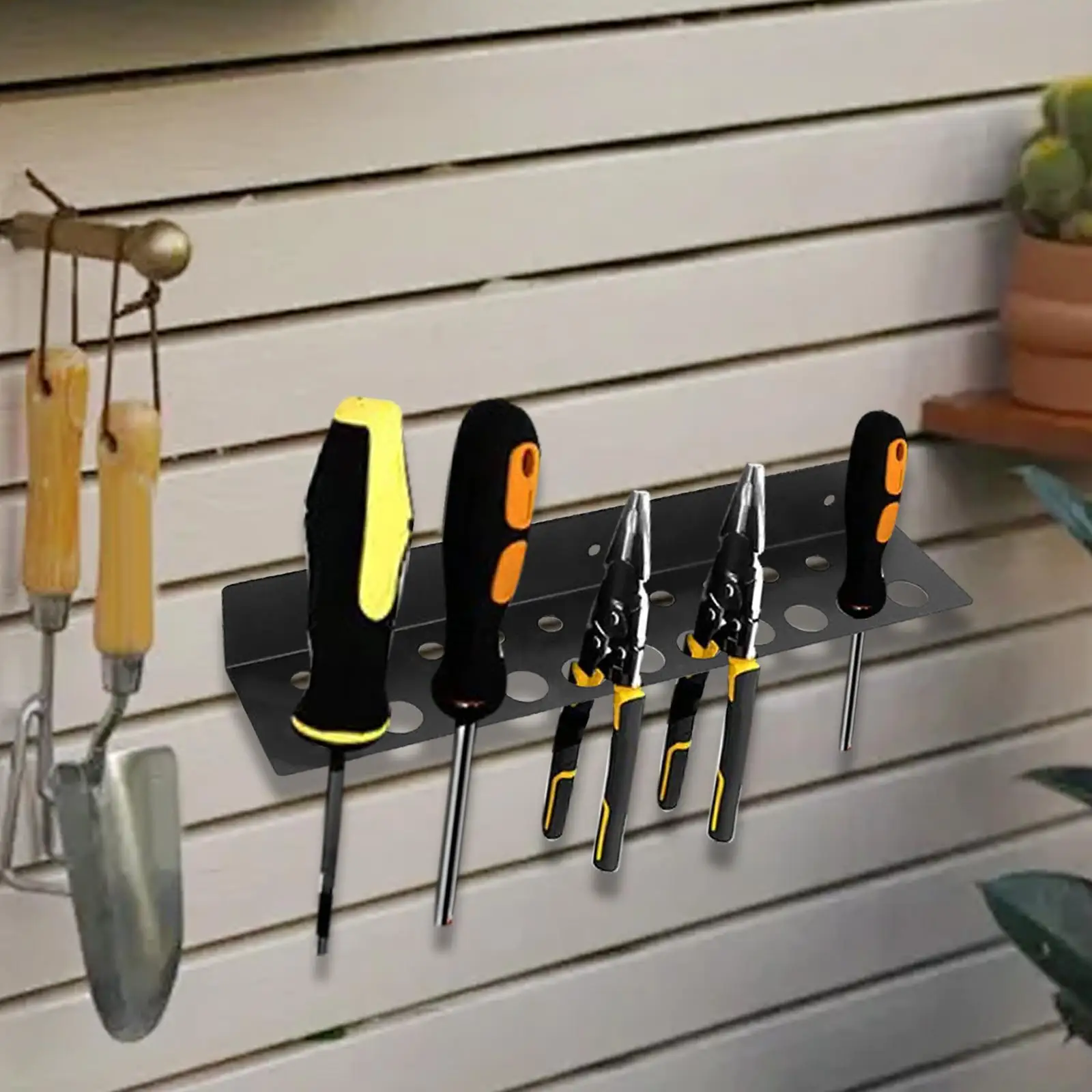 Estante de almacenamiento de destornilladores, organizador de herramientas de jardín, soporte de herramientas de mano versátil fuerte, estante de herramientas de reparación para tienda, cobertizo y hogar