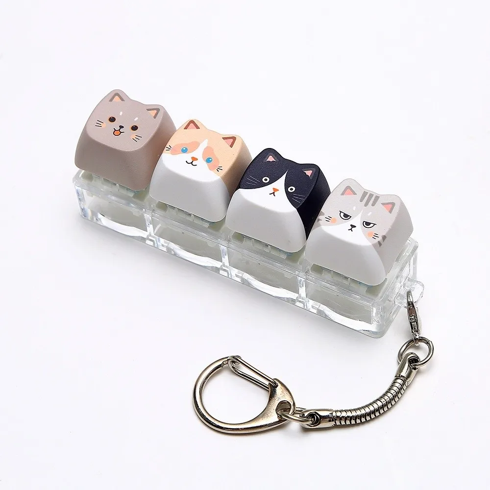 Cute Cat Keyboard Fidget Finger Button Creative Design Keycap Keyring Kawaii 4 Keys Mechanical Keyboard Keychain