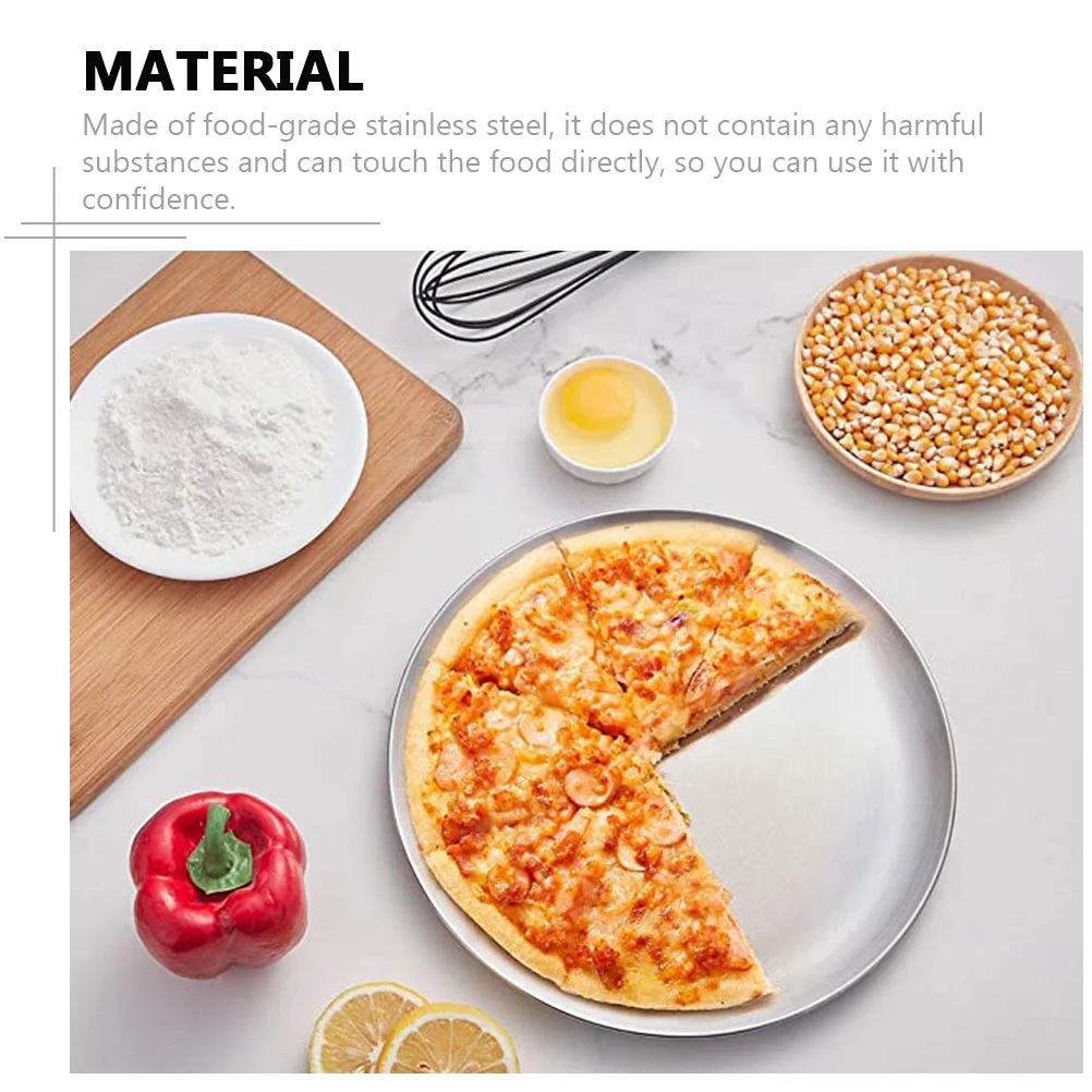 Pizza Plate Stainless Steel Tray Fruit Round Food Storage Baking Pans Dishes for Oven Home Grill Dessert