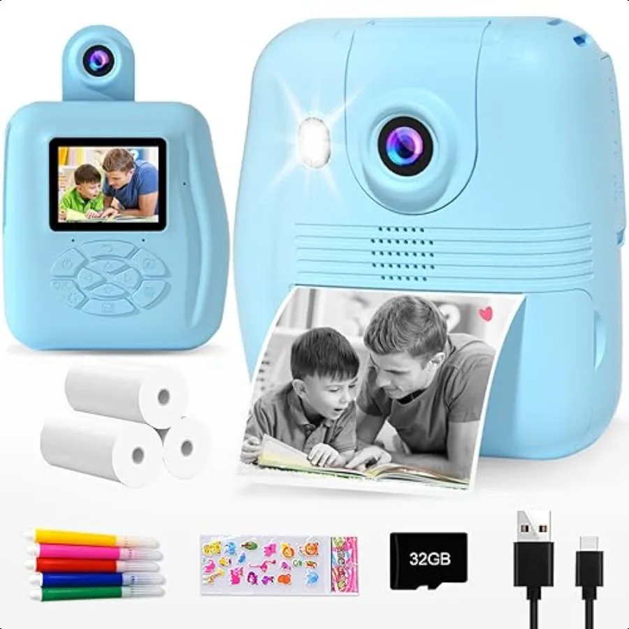 Cámara de impresión instantánea 1080P HD, foto de impresión instantánea, regalos de cumpleaños de Navidad para edades de 38 años, juguete portátil para niñas y niños con 3 rollos de fotos