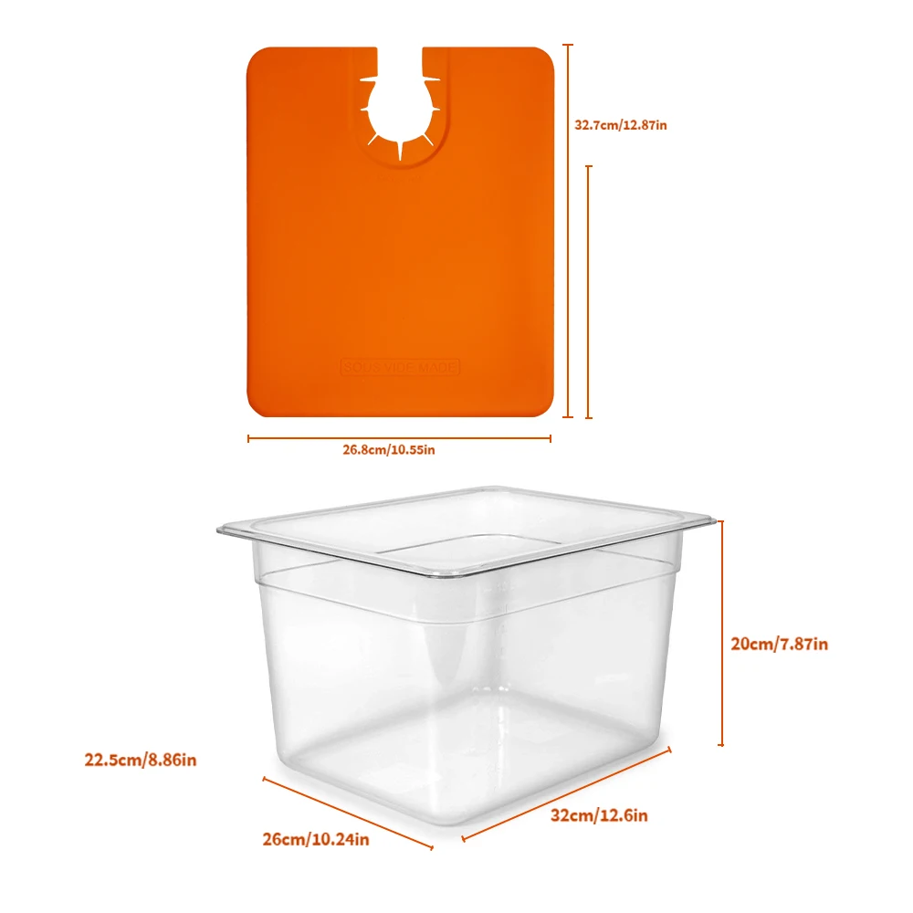 مجموعة أدوات طباخ Sous Vide لجميع أدوات التدوير الغمر تتضمن غطاء سيليكون وحاوية مياه سعة 11 لتر (ليست مع آلة Sous Vide)