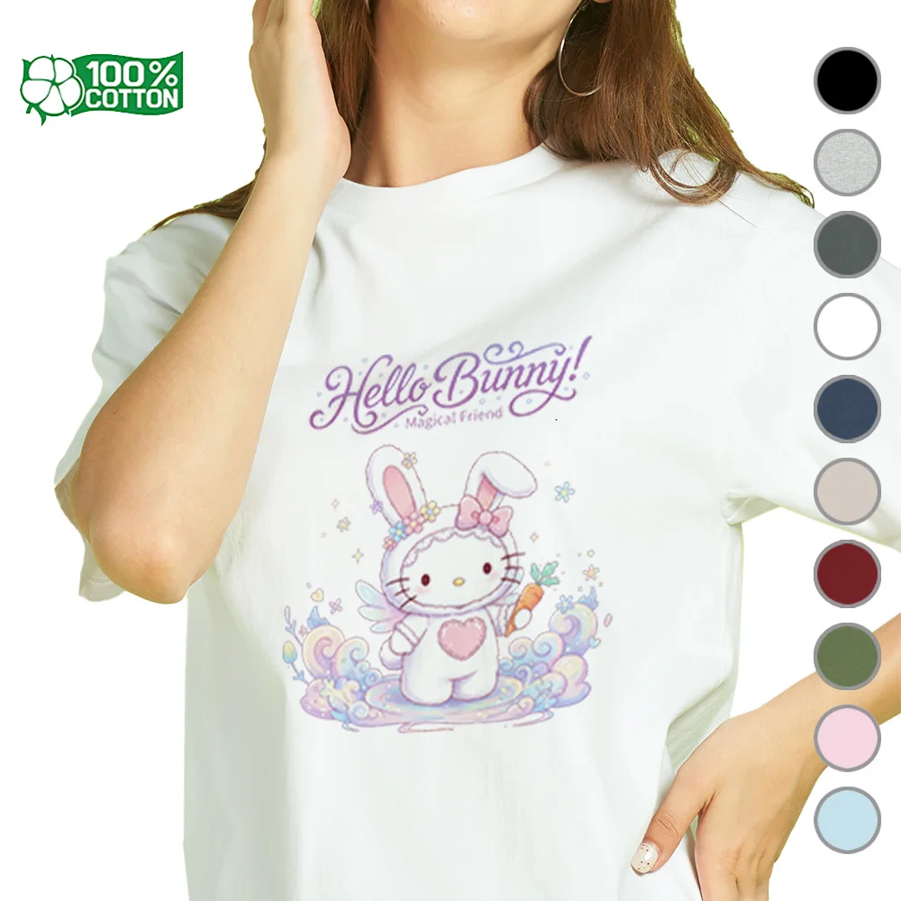 

Rabbit Hello Kitty Zodiac Graphic T-Shirt Sanrio Cute Bunny Character 100% Cotton Soft Unisex Round Neck Tee Gift