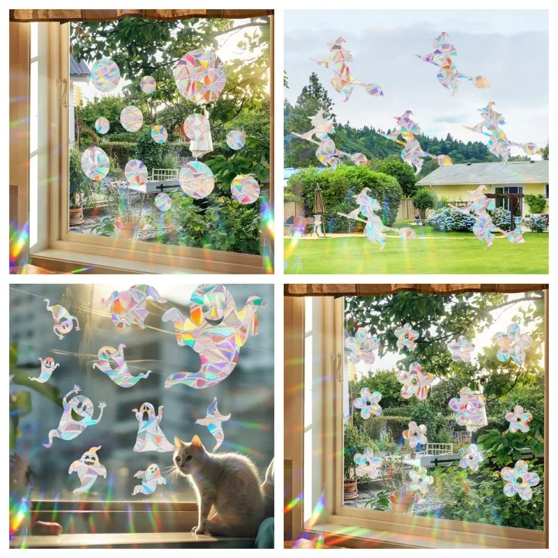 29 Stylels Rainbow Maker Sun Catcher Wall Stickers Cat Bird Star Mushroom Moon Sun DIY Window Glass Electrostatic Prisms Sticker