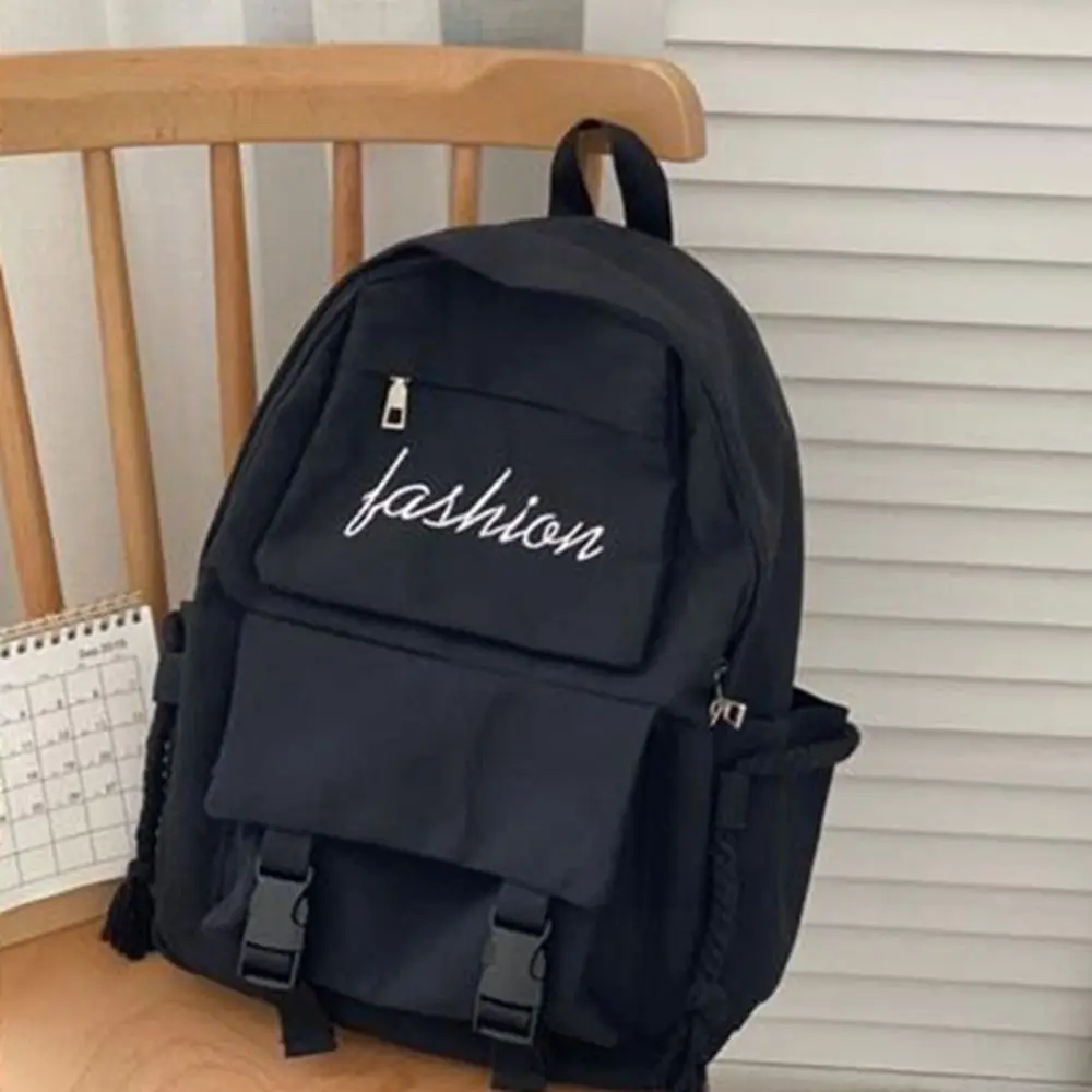 Trendy Canvas College Style Backpack White Schoolbag Laptop Backpack Korean Version Black Ins Large Capacity Bag Teenage