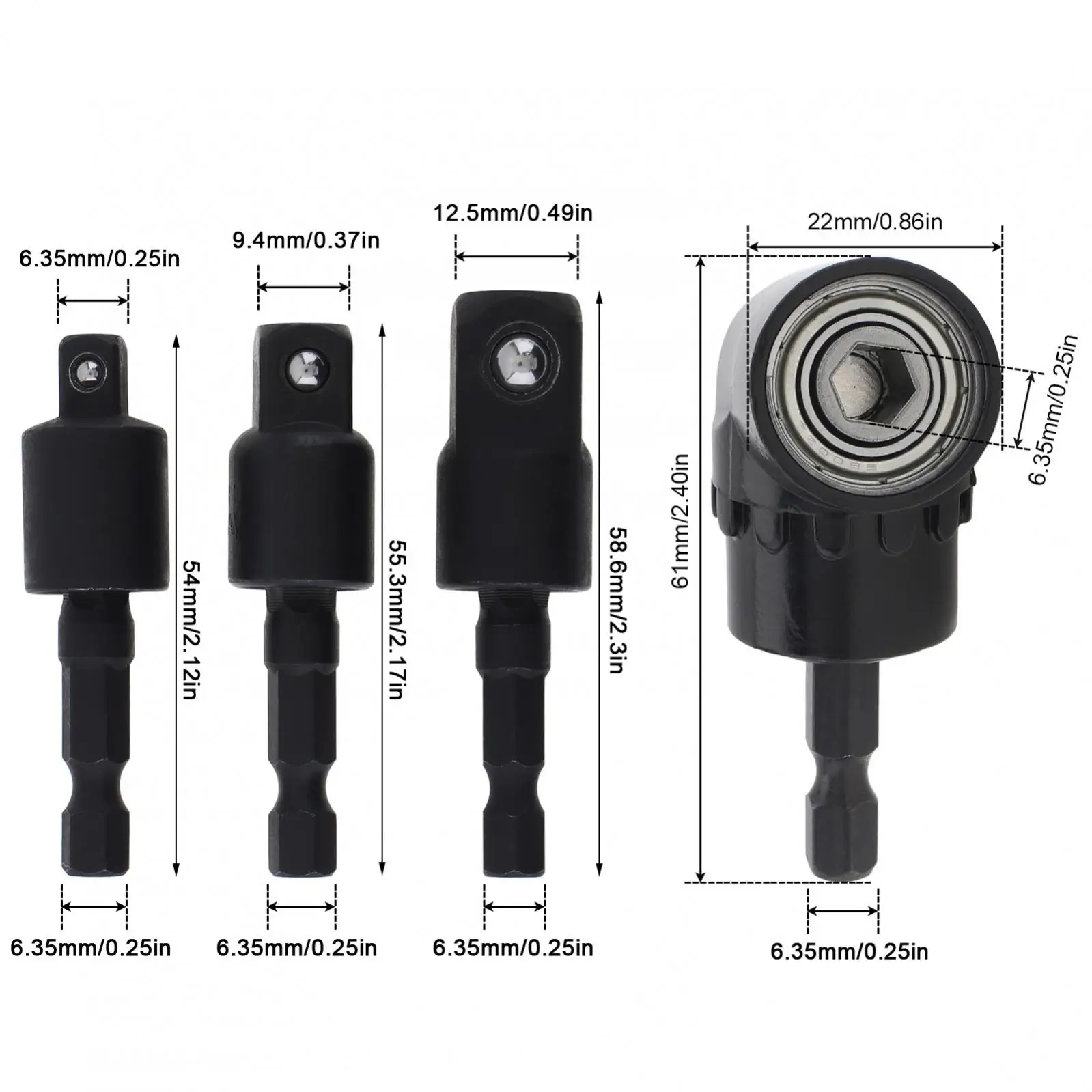 Right Angle Drill Adaptor 360 Degree Rotatable Angle Screwdriver Drill Bit Impact Grade Universal Socket Adapter Set