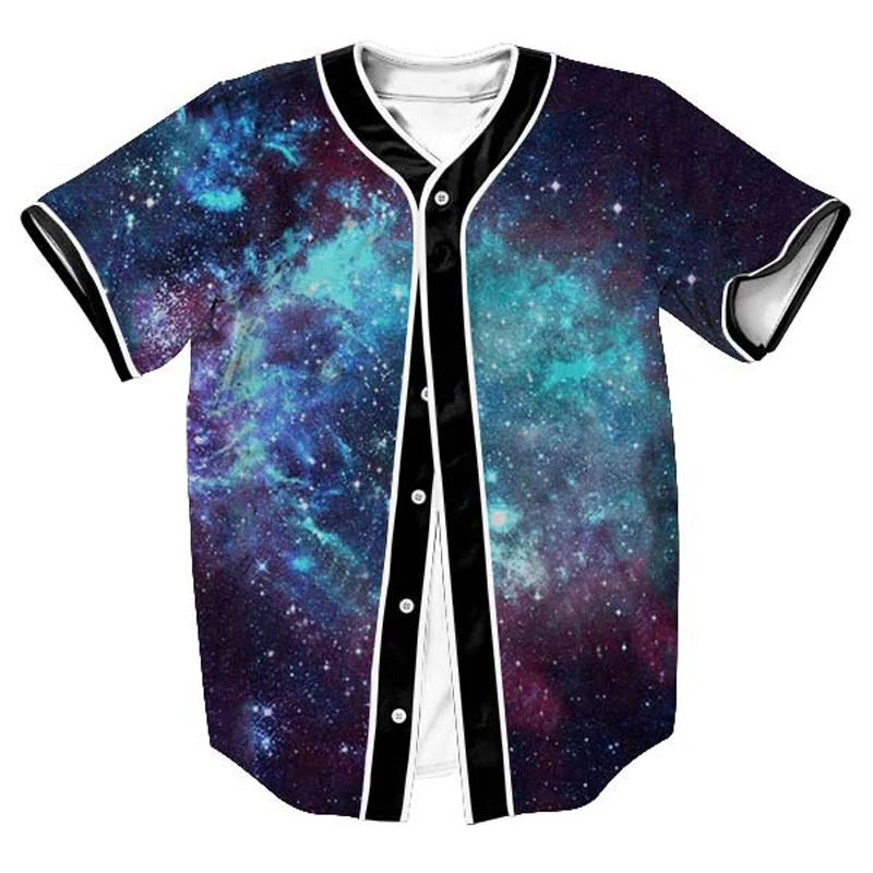 Mens Space Galaxy Print Baseball T Shirts Stylish Summer Short Sleeve Baseball Jersey Men Hip Hop Streetwear T Shirt Male XXL