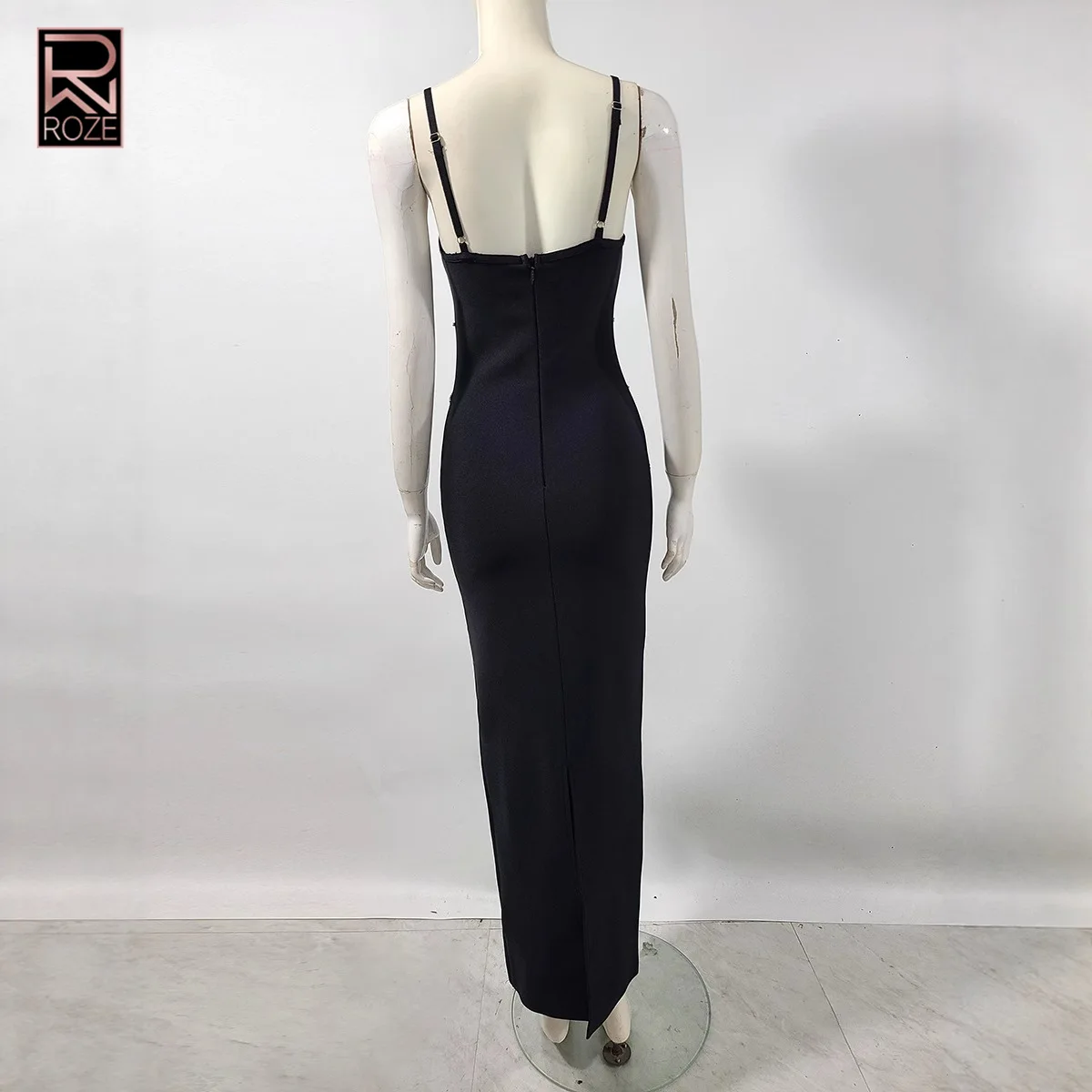 فستان سهرة ضمادة Bodycon مع سلسلة كريستال - ثوب حفلة بدون أكمام