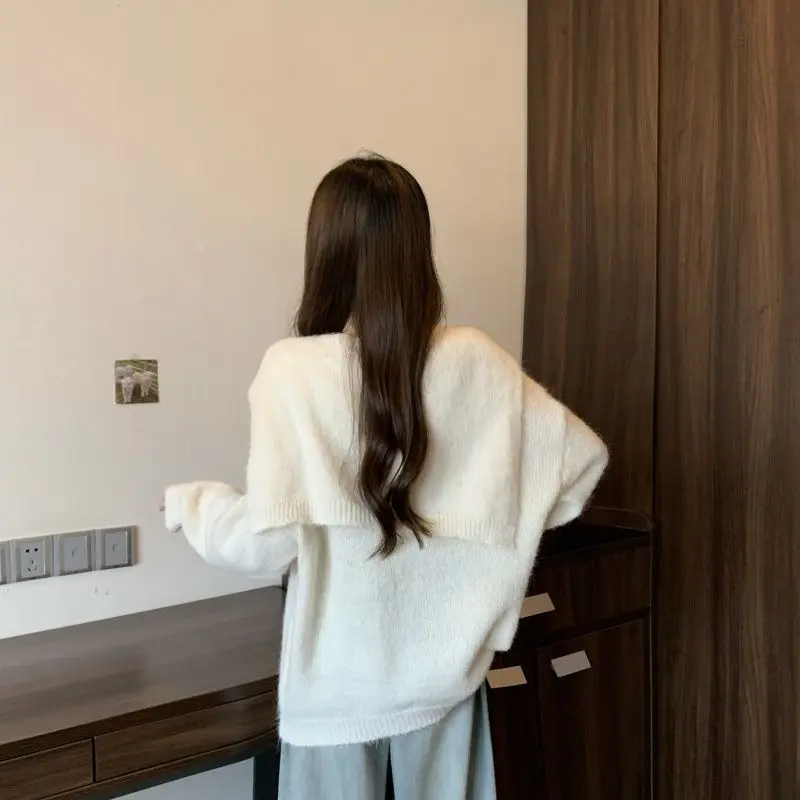 Pullover coreani con colletto alla marinara con scialle casual lavorato a maglia autunno inverno moda fasciatura abbigliamento da donna maglioni larghi a maniche lunghe