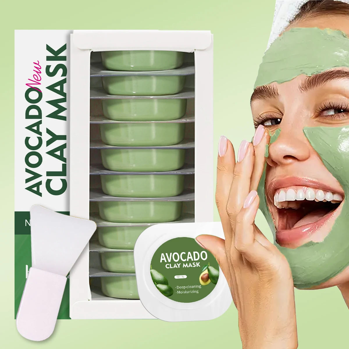 

5g/0.17oz*10 Avocado disposable clay mud mask Deep cleansing Gentle non-irritating Brightens skin tone Moisturizing mask