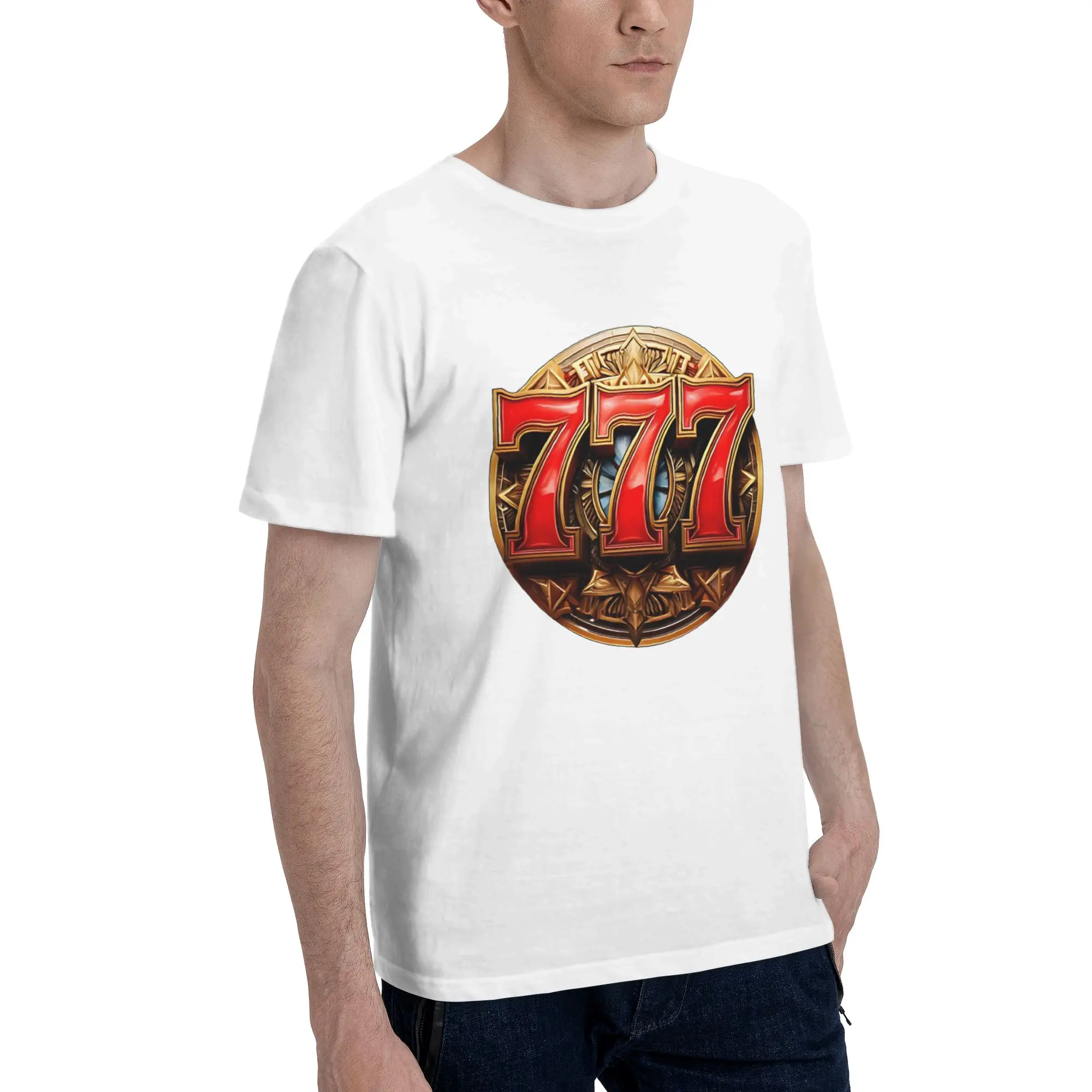 Golden Ornate Slot Machine Men's T Shirt 777 Lucky Cool Tee Shirt Short Sleeve Crewneck Cotton Birthday Gift Tops T-Shirt