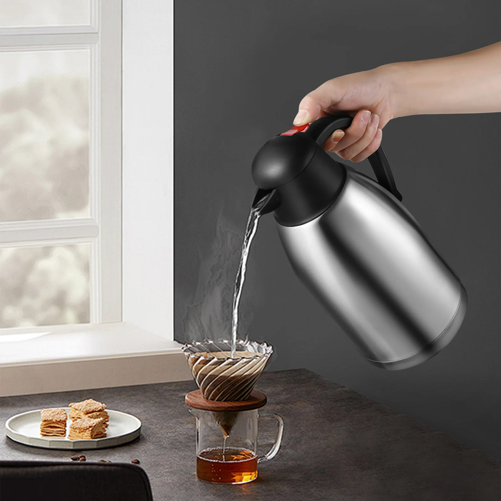 

Thermal Coffee Stainless Steel Carafe Insulated Pitcher With Lid 201 Liquid Container Hot Pitcher With Lid Cold Travel