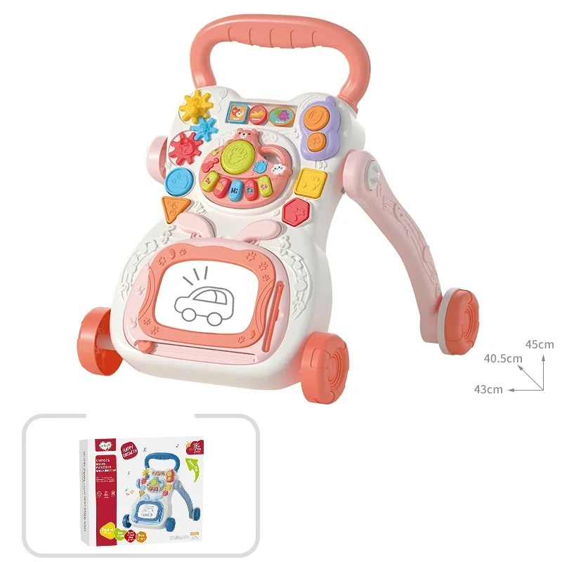 6-15 Months Baby Walker Cartoon Push Toy with Music & Drawing Board Early Learning Activity Walker Infant Gift