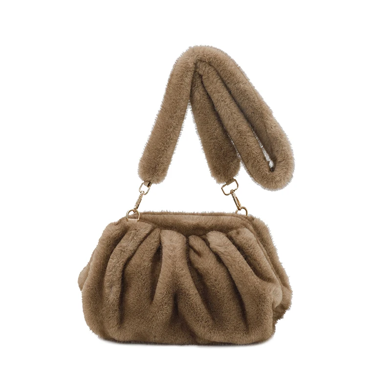 

Fashionable Soft Faux Fur Pleated Cloud Bag for Women 2025 Winter Trend Fluffy Warm Plush Shoulder Crossbody Bag Sac A Main