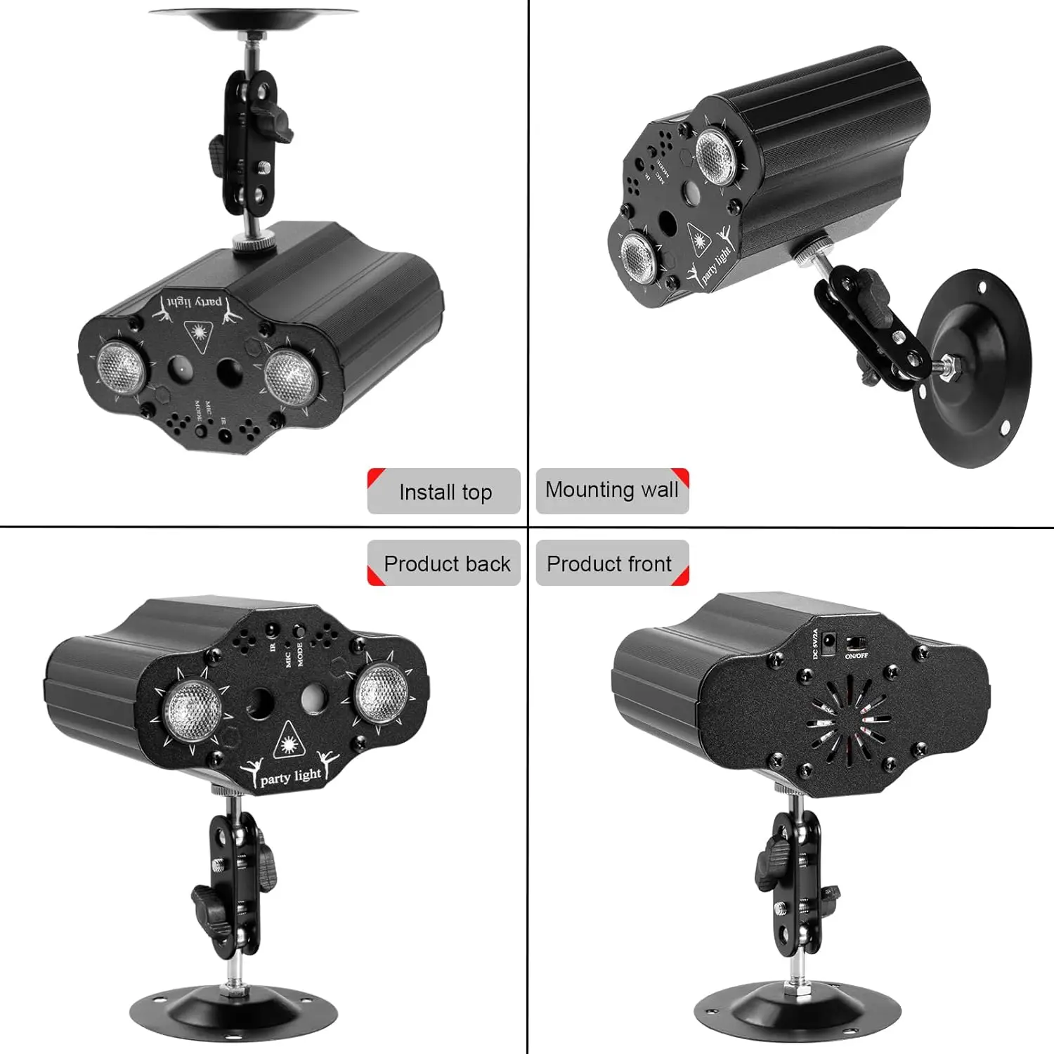 Światła Imprezowe DJ Disco, Projektor Światła Sceniczne 2 RGB LED Wiele Wzorów Aktywowane Dźwiękiem Światła Stroboskopowe z Pilotem